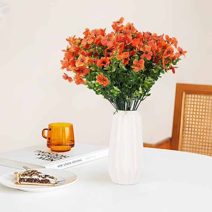 Artificial Flowers for Outdoors, 12 Bundles Artificial Plants & Flowers Outdoor, UV Resistant Faux Flowers Silk Fake Flower for Outside Porch Pot Window Garden Planter Decoration (Orange)