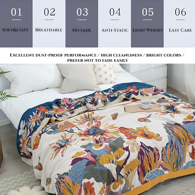 100% Cotton Boho Throw Blanket for Bed Couch All Season 80"x90" Premium Knitted Warm Blankets for Farmhouse Lightweight Reversible Decor Blanket Best Gifts for Women Mom