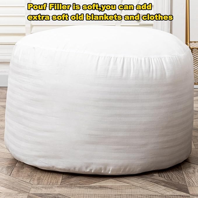 Asuprui Pouf Filler PP Cotton Footstool Pouf Stuffing Pouf Insert Ottoman Filler Bean Bag Filler 20x20x12 Inches Round