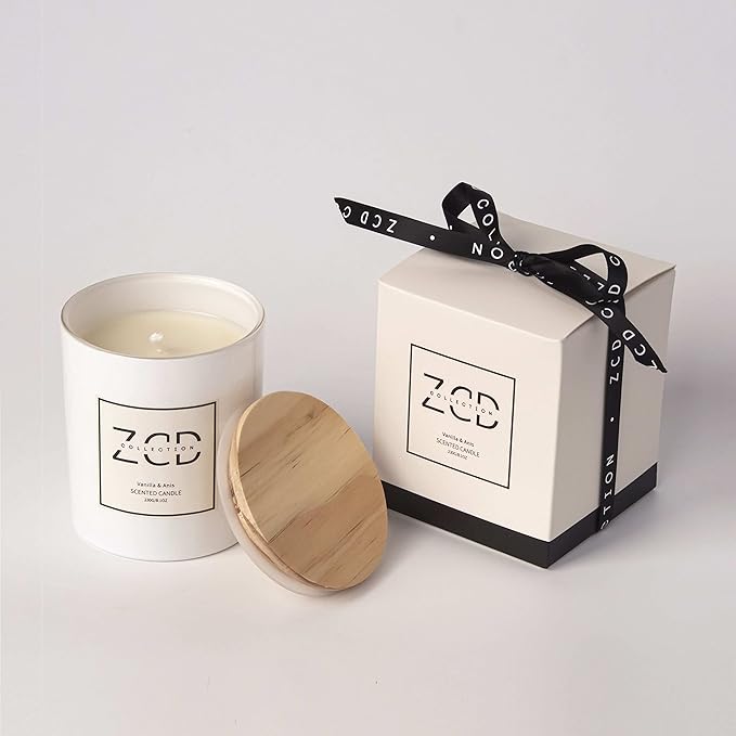 Luxury Scented Natural Soy Candle | Vanilla & Anis | Stress Relief Candle for Bath Spa and Home Aromatherapy | 8.1 oz up to 46 Hour Burn | Strong Scented Fragrance