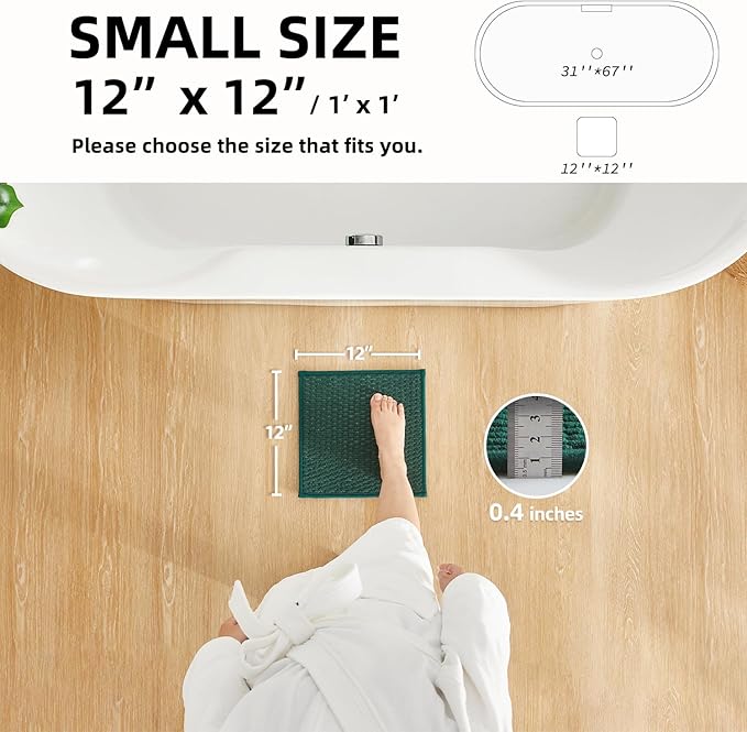 Small Bathroom Rugs Non Slip Washable Bath Rugs Super Absorbent Bathroom Rug Thin Quick Dry Low Pile Bath Mats for Bathroom, Dark Green 12"x12"