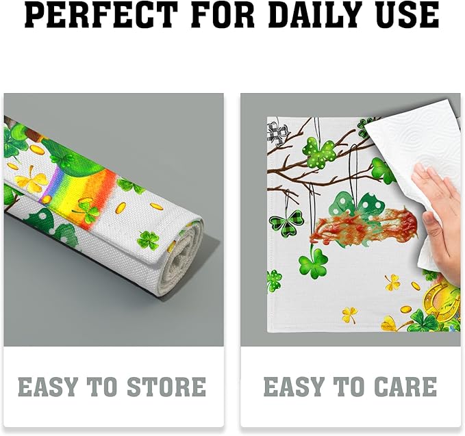 Giwawa St Patricks Day Placemats Set of 4-12"x18" Lucky Clover Tree Elf Hat Place Mat- Spring Shamrock Rainbow Colorful Linen Washable Table Mats for Kitchen Dining Holiday Party Tabletop Decor