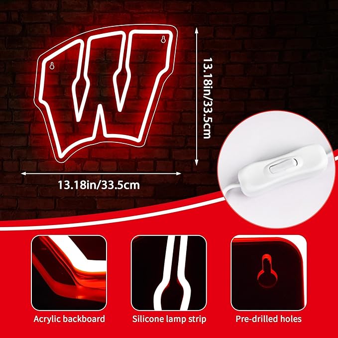University Neon Signs,College Neon LED Sign,University Football Team Logo Neon Sign,City Name Light Up Signs for Man Cave,Dorm Decor for College Students,Sport Fans Gifts,Size 13.18 * 13.18in(XD115)