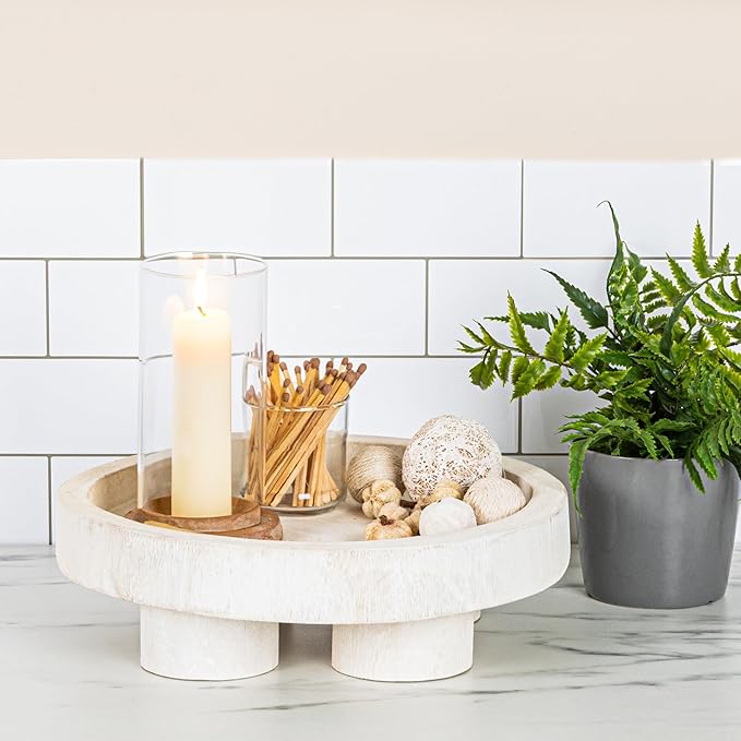 Bloomingville Paulownia Wood Dessert Pedestal Tray