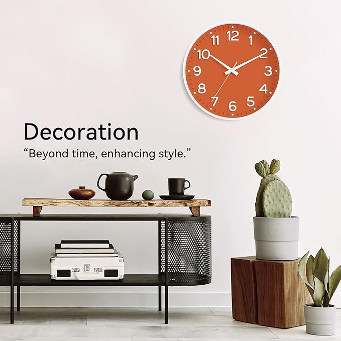 Wall Clock, Silent Wall Clocks Battery Operated 8 Inch-Modern Non Ticking Analog Clock Decorative for Kitchen Office Bathroom Bedroom(Orange)