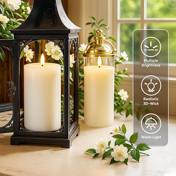 Homemory White 3x6 Inch Flameless Candles Battery Operated with Remote Timer, Real Wax LED Pillar Candle for Home Fireplace Bedroom Living Room Party, Set of 2