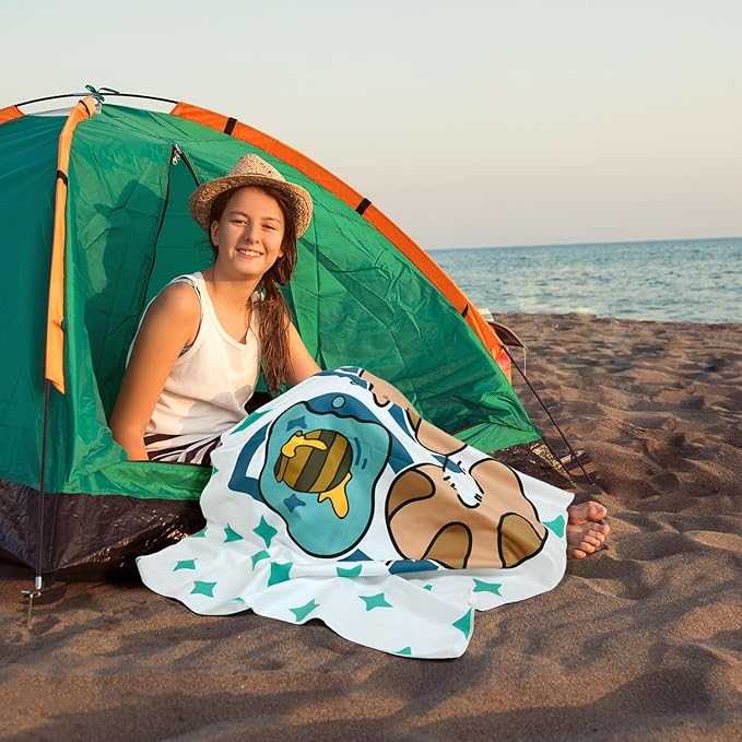 Kids Beach Towel - Cute Day Dream Bear Design, Soft and Absorbent, Perfect for Bath, Pool, and Beach - Embrace Playful Imagination and Comfort