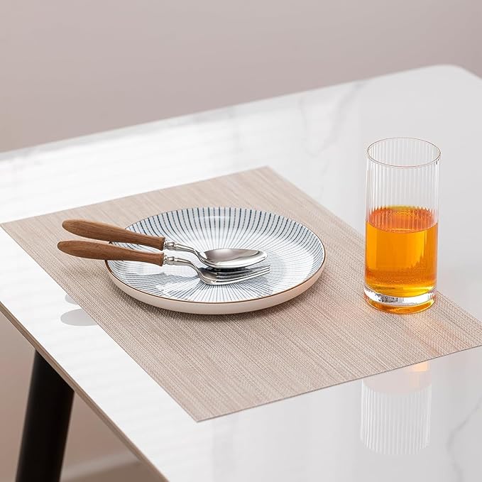 LEXMORE PVC Woven Placemats 4 PCS Wipeable Indoor/Outdoor Table Mats Washable Vinyl Place Mats for Dining Table, Set of 4-Beige