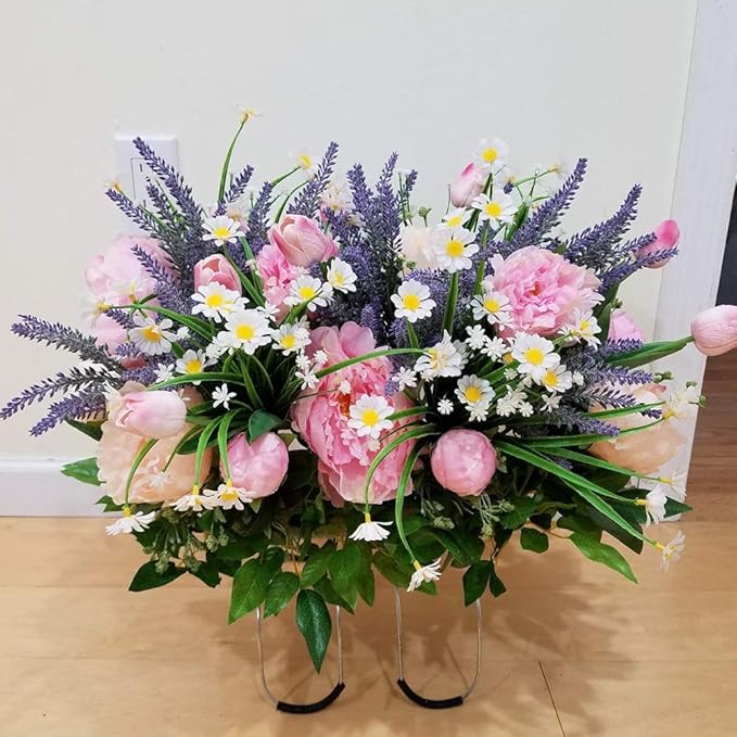 Artificial Daisies Flowers Outdoor UV Resistant 4 Bundles Fake Foliage Greenery Faux Plants Shrubs Plastic Bushes for Window Box Hanging Planter Farmhouse Indoor Outside Decor(White)