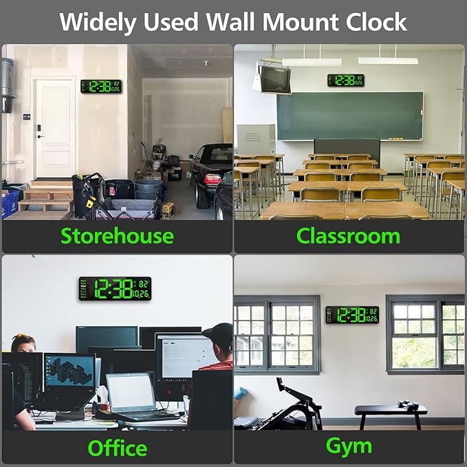 Zgrmbo 16-inch Digital Wall Clock with Remote Control, Large Display Digital Clock with Date, Indoor Temp, Week, 12/24H, Auto Dimming, A Wall Clock Suitable for Living Room, Warehouse, Shop, Gym