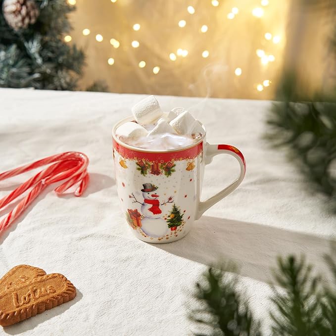 Winter Mug - Ceramic Microwave & Dishwasher Safe - 11.5oz Winter Mugs for Coffee, Hot Chocolate, Eggnog - Winter Theme - Tree, Sleigh Design - Red & Green Great Gift!