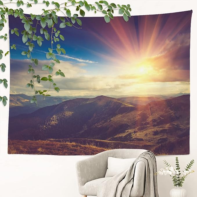 BaoNews Brown Natural Alpine Tapestry,Landscape Sunrise Large Wall Hanging Polyester Tablecloths Tapestry Bedroom Room Living Room Dorm 39.4 x 59.1 Inches