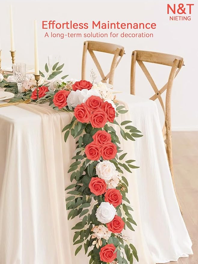 N&T NIETING Artificial Flowers 25pcs Real Looking Coral Foam Fake Roses with Stems for DIY Wedding Bouquets Bridal Shower Centerpieces Floral Arrangements Party Tables Home Decorations