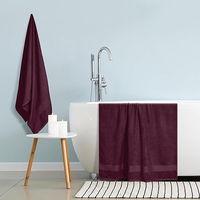 GLAMBURG Premium Cotton Oversized 2 Pack Bath Sheet 35x70-100% Pure Cotton - Ideal for Everyday use - Ultra Soft & Highly Absorbent - Machine Washable - Burgundy