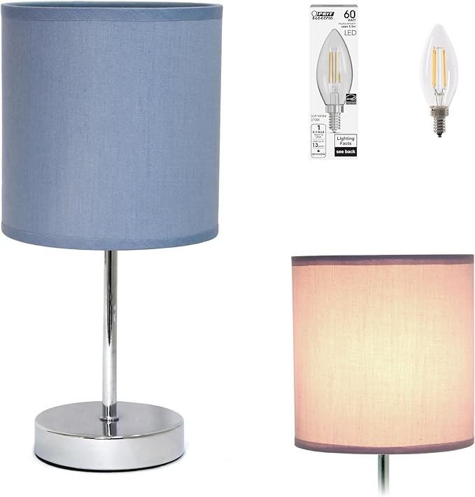 Simple Designs LT2007-PRP-LB Basic Chrome Mini Table Lamp for Living Room, Nightstand, Desk, Countertop, Purple, with Feit LED Bulb Included