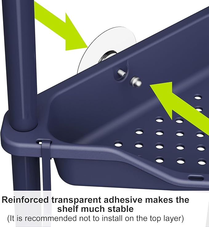 Orimade Rustproof 3 Tier Floor Standing Corner Shower Caddy Organizer, Plastic Metal Splicing Floor Corner Shelf Rack Stands for Bathroom, Bluish-Purple