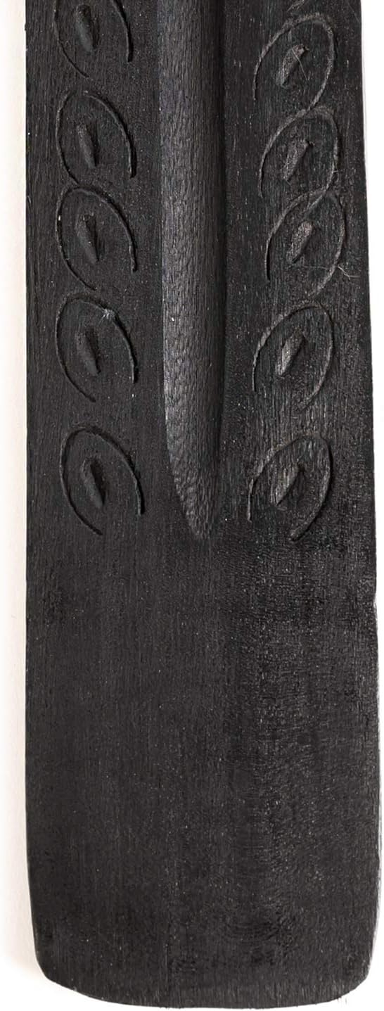 Wooden Incense Holder - Carved Wood Hand Painted - 10 inches Long (Black)