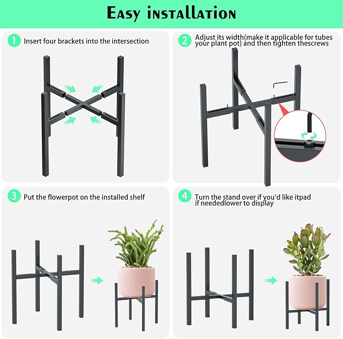 Urban Deco Adjustable Metal Plant Stand Outdoor & Indoor Planter With Stand Fits for 8-14 Inch Plant Holder Mid Century Modern Flower Stand Corner Outdoor Plant Stands for Patio