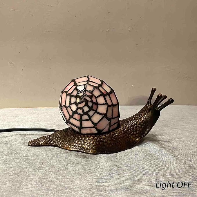 Bieye L10962 Land Snail Tiffany Style Stained Glass Accent Table Lamp for Home Decor (Pink, 10" D x 5" W x 5" H)
