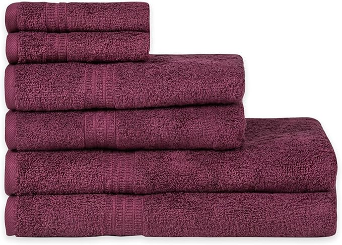 HOMELOVER 6 Piece Towel Set - 100% Organic Cotton, 2 Bath Towels, 2 Hand Towels, 2 Washcloths - 500 GSM, Hotel & Spa Quality, Soft, Quick Dry, Highly Absorbent Bathroom Essentials (Plum Purple)