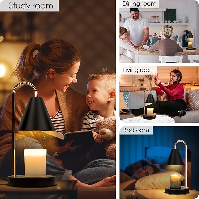 Candle Warmer Lamp with Timer,Electric Candle Warmer with Dimmable Light,Scented Wax Melter,No Smoke,Compatible with Various Jar,with 2 Light Bulbs,Home Decor-Black