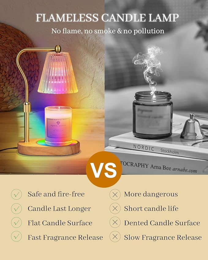 Candle Warmer Lamp with 7 LED Colors Changing,Candle Warmer with Timer Dimmer, Electric Candle Lamp with Adjustable Height Home Decor for Secented Jar Candles for Mom Women