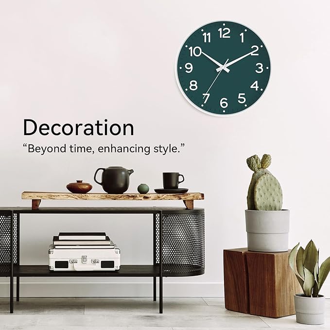 Wall Clock, Silent Wall Clocks Battery Operated 8 Inch-Modern Non Ticking Analog Clock Decorative for Kitchen Office Bathroom Bedroom(Deep Green)