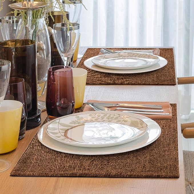 homing Brown Cloth Placemats Set of 4 – Cotton Linen Blend Washable Farmhouse Dining Table Mats for Indoors & Outdoors, Easy to Clean, 13 x 19 Inch