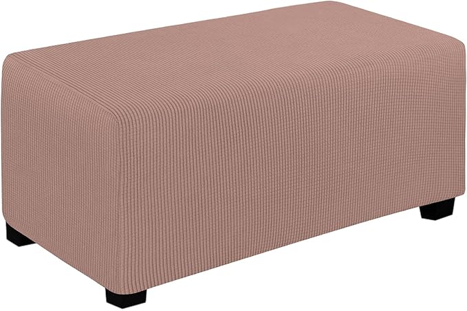 Easy-Going Stretch Ottoman Cover Folding Storage Stool Furniture Protector Soft Rectangle slipcover with Elastic Bottom(Ottoman Large,Pink)