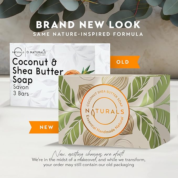 O NATURALS 3-Pack Organic Coconut & Shea Butter Soap Bar 4oz each Set - 100% Vegan Cold Process Bar Soap Scented Premium Essential Handmade Soap - Natural Soap for Men Women, Face, Body