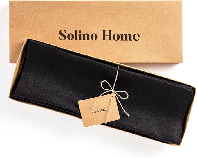 Solino Home Black Placemats Set of 4-100% Pure Linen Placemats 14 x 14 Inch for Summer - Fete, Handcrafted and Machine Washable