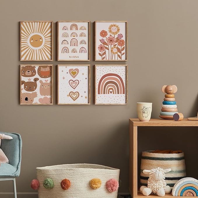 Canssape Set of 6 Boho Baby Nursery Wall Decor | 8"x10" Rainbow Posters for Children's Room | Sunshine Kids Wall Decor Nursery Wall Art Prints (Unframed)