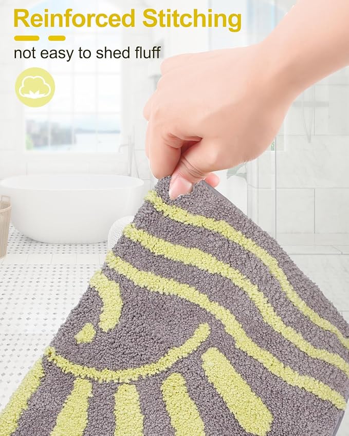 Bathroom Rugs Mat Rectangle 32"×20" - Cute Sun Smile Fun Grey Green Boho Bath Mats Non Slip, Soft Absorbent Microfiber Bohemian Rug,Machine Washable Rubber Rugs for Floor Bedroom Toilet Bathmat