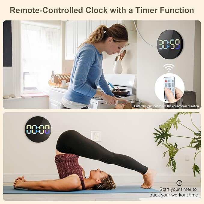 Large Digital Wall Clock, Digital Clock Large Display with Seconds Precision Display Auto Brightness Remote Control Timer Input Muteable Button, LED Clock for for Living Room, Bedroom, Office