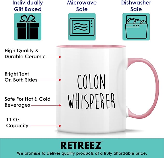 Retreez Funny Gastroenterologist Mug Gift Gastroenterology Doctor Colon Whisperer 11 Oz Ceramic Coffee Mug - Sarcastic Motivational Inspirational birthday gift - White Mug with Pink Handle and Inner