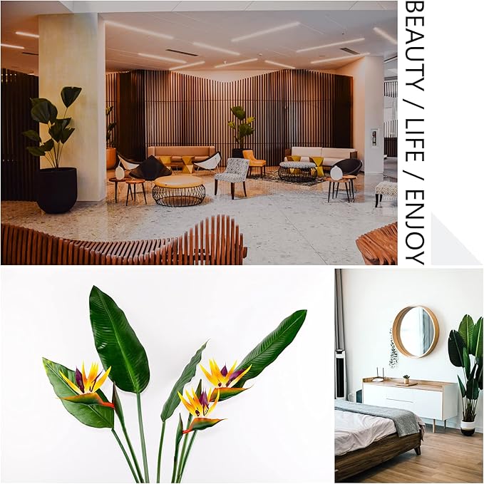 Artificial Bird of Paradise Flowers Rubber Strelitzia 32'in Long Stem Flower 3 Pcs,Suitable for DIY Home Decor Party Theme Display (Orange)
