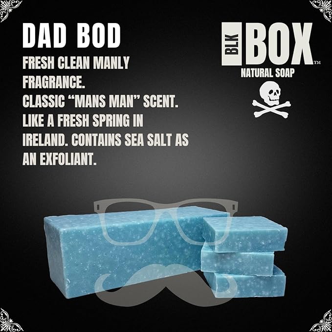Black Box USA MADE 5oz Men's Natural Bar Soap Made from Moisturizing Natural Oils - Handmade Cold Process Soap with No Harsh Chemicals Classic Spring Scent (DAD BOD)