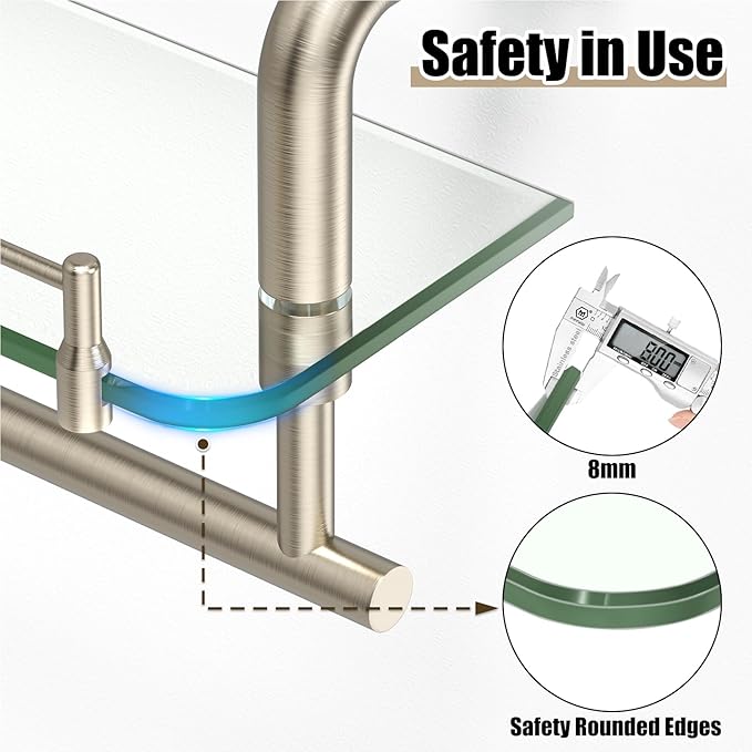 Glass Shelves for Bathroom with Towel Bar/Rack 20" Tempered Glass Shelves with Stainless Steel Towel Holder for Wall Shelf Sink Over Toilet (Brushed Nickel)