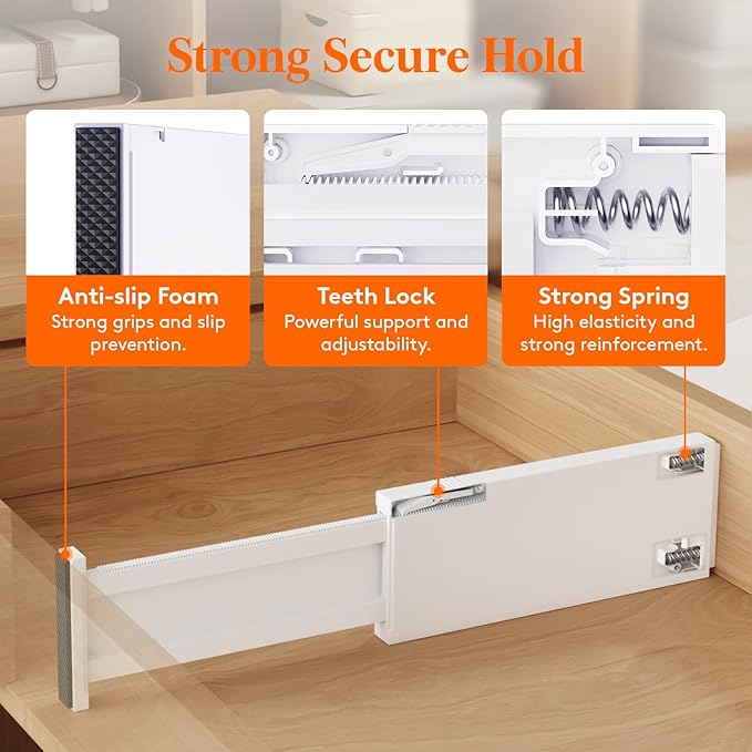 Lifewit 12 Pack Drawer Dividers 4" High,11-17" Adjustable Dresser Drawer Organizers for Clothes, Expandable Dresser Separators in Bedroom/Bathroom/Kitchen/Vanity/Office Organization and Storage, White