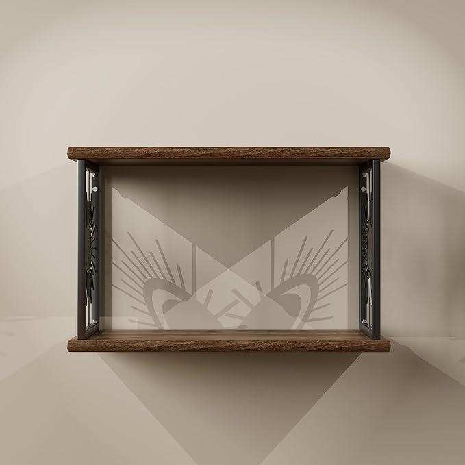 Floating Nightstand Wall Mounted - Natural Solid Wood Night Stand, Bedside Table 2 Tier Shelf, Modern Metal Celestial Side Floating Shelves Decor for Living Room Bedroom