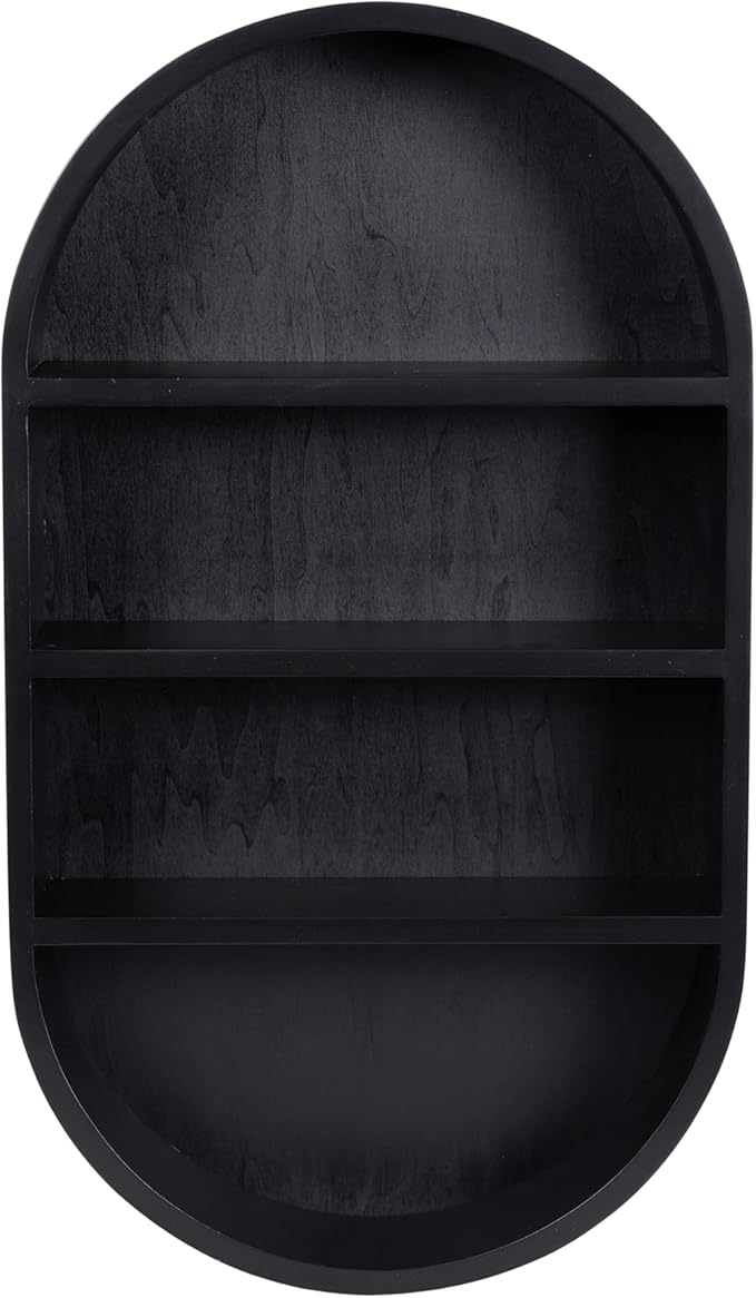 Kate and Laurel Hutton Modern Capsule Wall Shelf; 16 x 28; Black; Minimal Round Oval Wall Shelves for Above Toilet Bathroom Storage