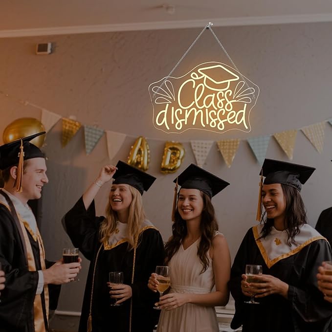 NOSUN Class Dismissed Neon Sign Class Neon Signs for Wall Decor, Warm White LED Signs for Classmates friends family, USB Neon Word Sign for Party Club Light Up Sign, The best gift for graduating friend