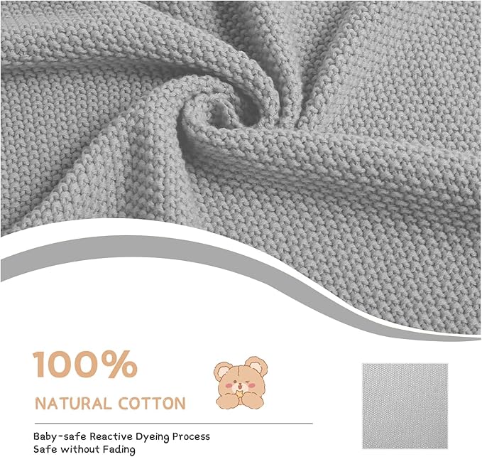 Cotton Baby Blankets 100% Knit Soft Warm Lace Toddler Newborn Nursery Receiving Blankets,30 X 40 Inches, Light Gray