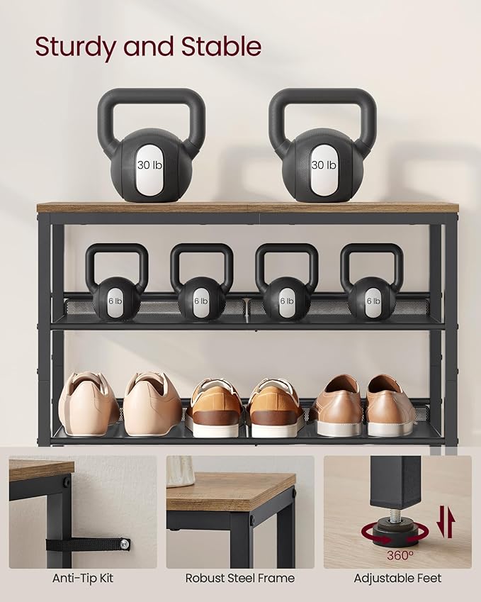 VASAGLE Shoe Rack for Entryway, 5-Tier Shoe Rack Organizer with Storage Shelves and Spacious Top, Freestanding, Adjustable, Industrial, Honey Brown and Ink Black ULBS038K01