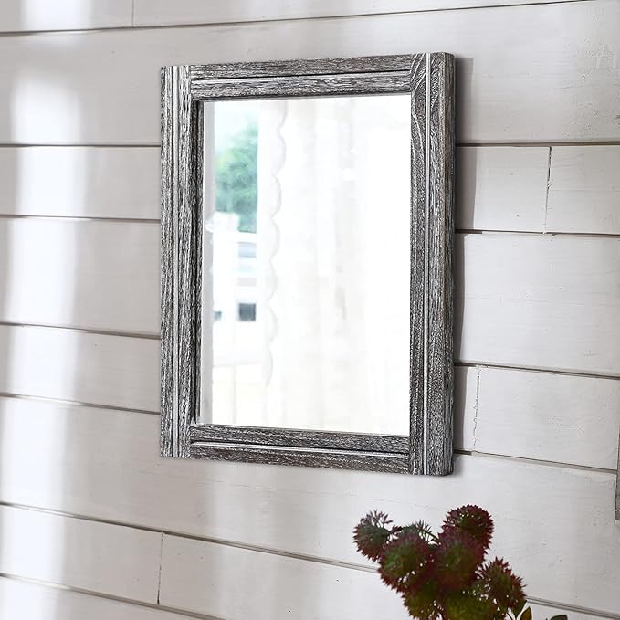 AAZZKANG Rustic Mirror Wood Framed Wall Mirrors Large 20"x16" Rectangle Decorative for Bedroom Bathroom Farmhouse Living Room Home Entryway