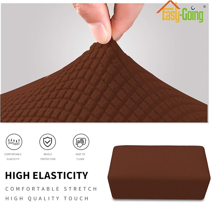Easy-Going Stretch Ottoman Cover Folding Storage Stool Furniture Protector Soft Rectangle slipcover with Elastic Bottom (Large, Coffee)