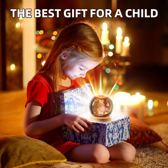 3D Crystal Ball Rabbit Decor Night Light, Space Bunny Astronaut Gifts for Kids, Birthday Gift for Boy Gifts for Him Her Boyfriend Girlfriend