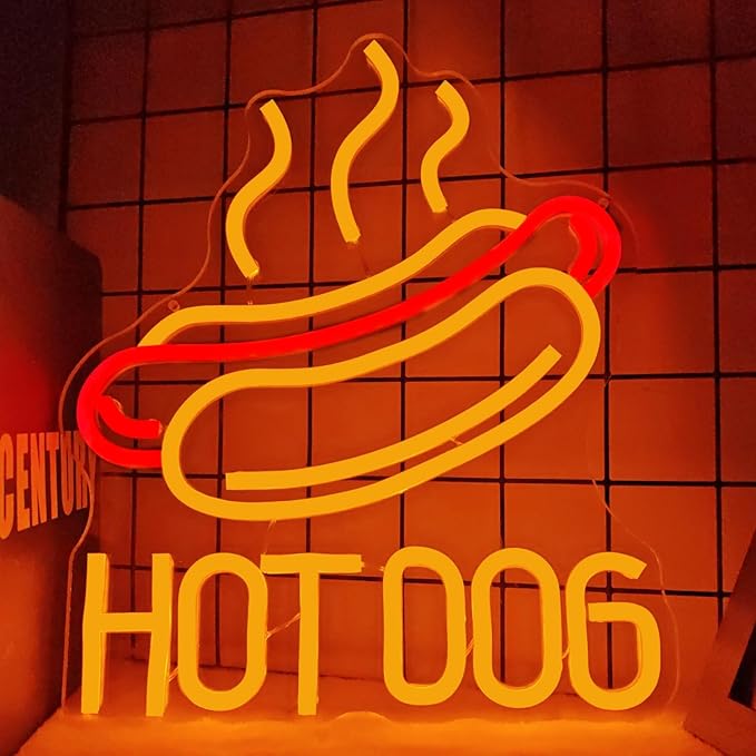 Hot Dog Neon Sign Led Neon Signs Dimmable Hot Dogs Neon Sign for Wall Decor Neon Light Sign Light Up Sign for Hot Dogs Shop Unique Business Fast Food Shop Bar Decor Birthday Gift