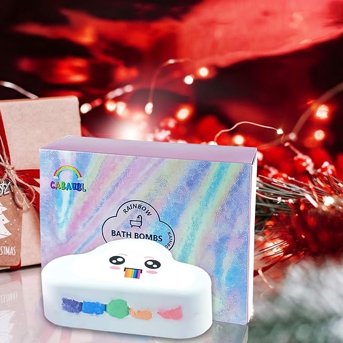 Rainbow Bath Bomb Gift Set, Organic & Natural Rainbow Cloud SPA Bath Bombs for Aromatherapy Relaxation Soak to Moisturize Skin, for Christmas Gifts for Women and Kids