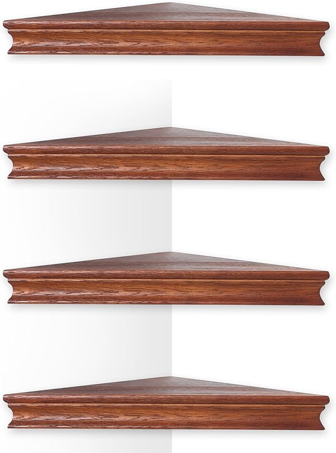 Corner Floating Shelf for Wall Set of 4,Triangular Corner Shelves Wall Mounted for Bedroom,Living Room,Bathroom,Kitchen-Dark Walnut